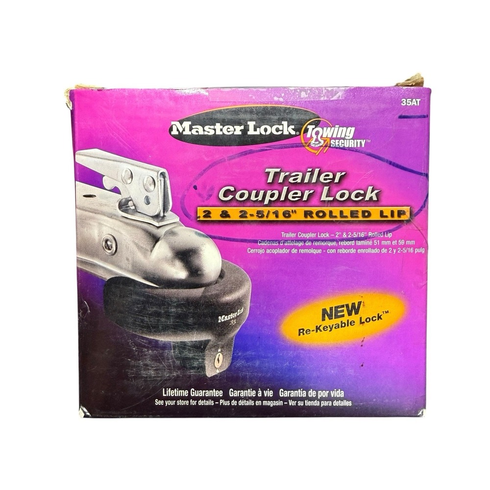 Master Lock Black Trailer Coupler Lock - 2" & 2-5/16" Rolled Lip Lock - 35AT